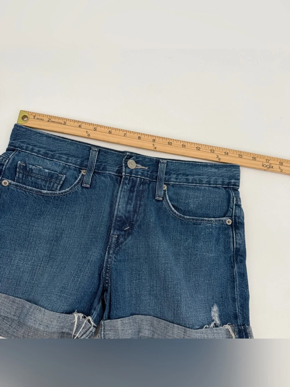 Levi’s Jean Shorts Juniors 3 Blue Denim Roll Cuff Distressed Cotton Denim Boho